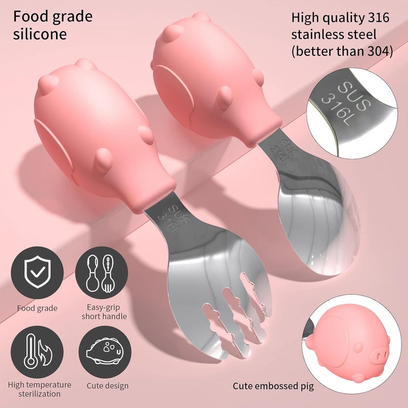 Deejoy Toddler Utensils - Stainless Steel Spoons and Forks, Kids Silverware Set with Travel Case (Pink) - Image 2